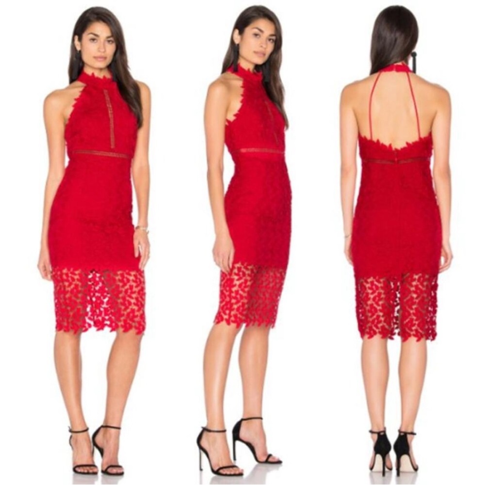 Bardot Red Backless Lace Dress